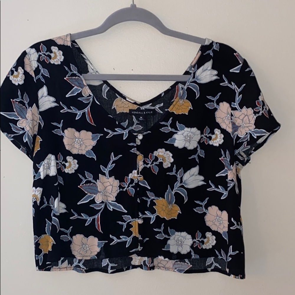 Kendall and Kylie Black Floral Crop Top